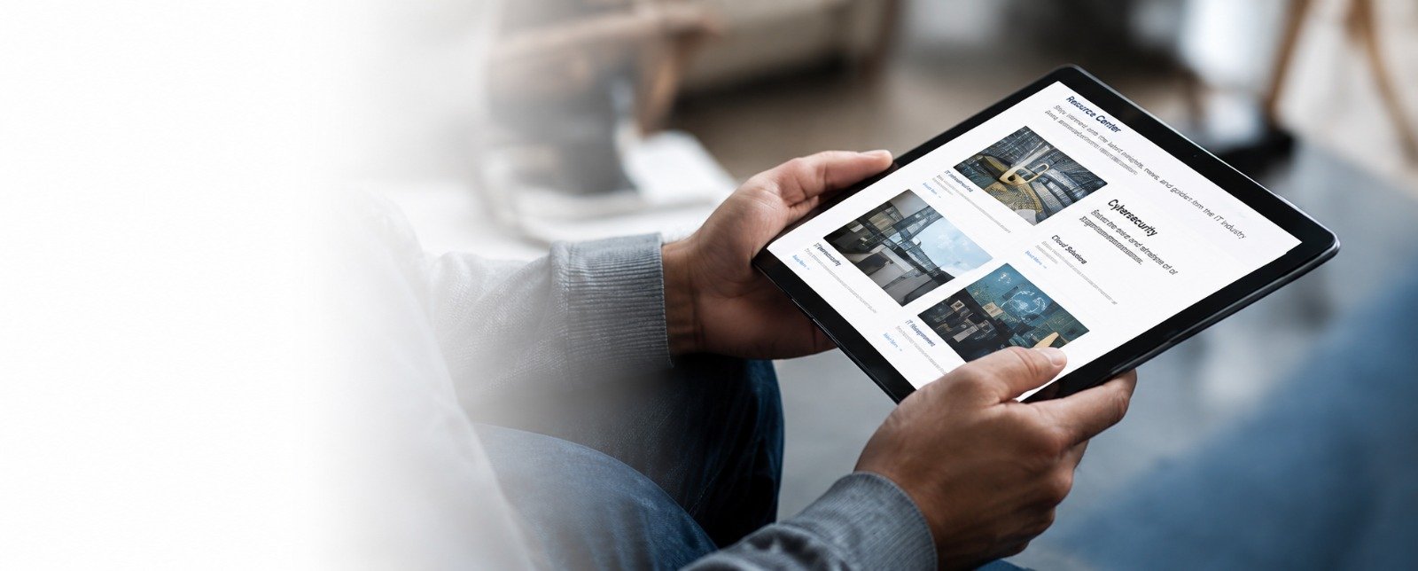 Person reading resources on a tablet